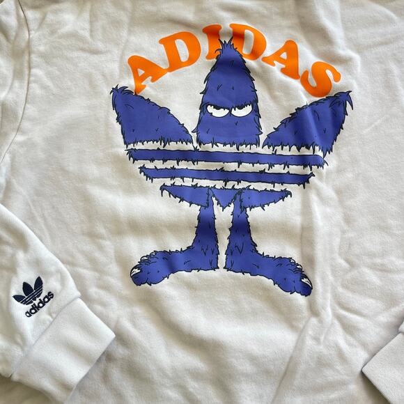 Adidas Men Originals Graphic Fun Terry Hoodie Medium Wonder Ivory Purple Orange - Picture 10 of 12